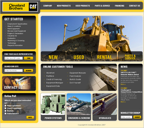 CAT equipment webpage