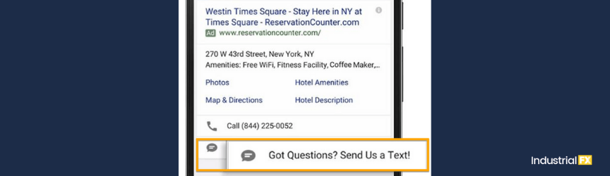 A screenshot of message extensions for Google Ads