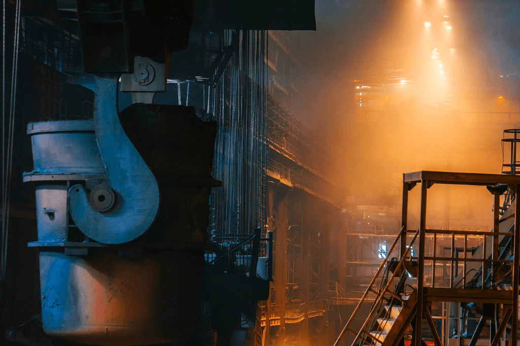 The inside of a steel manufacturing plant